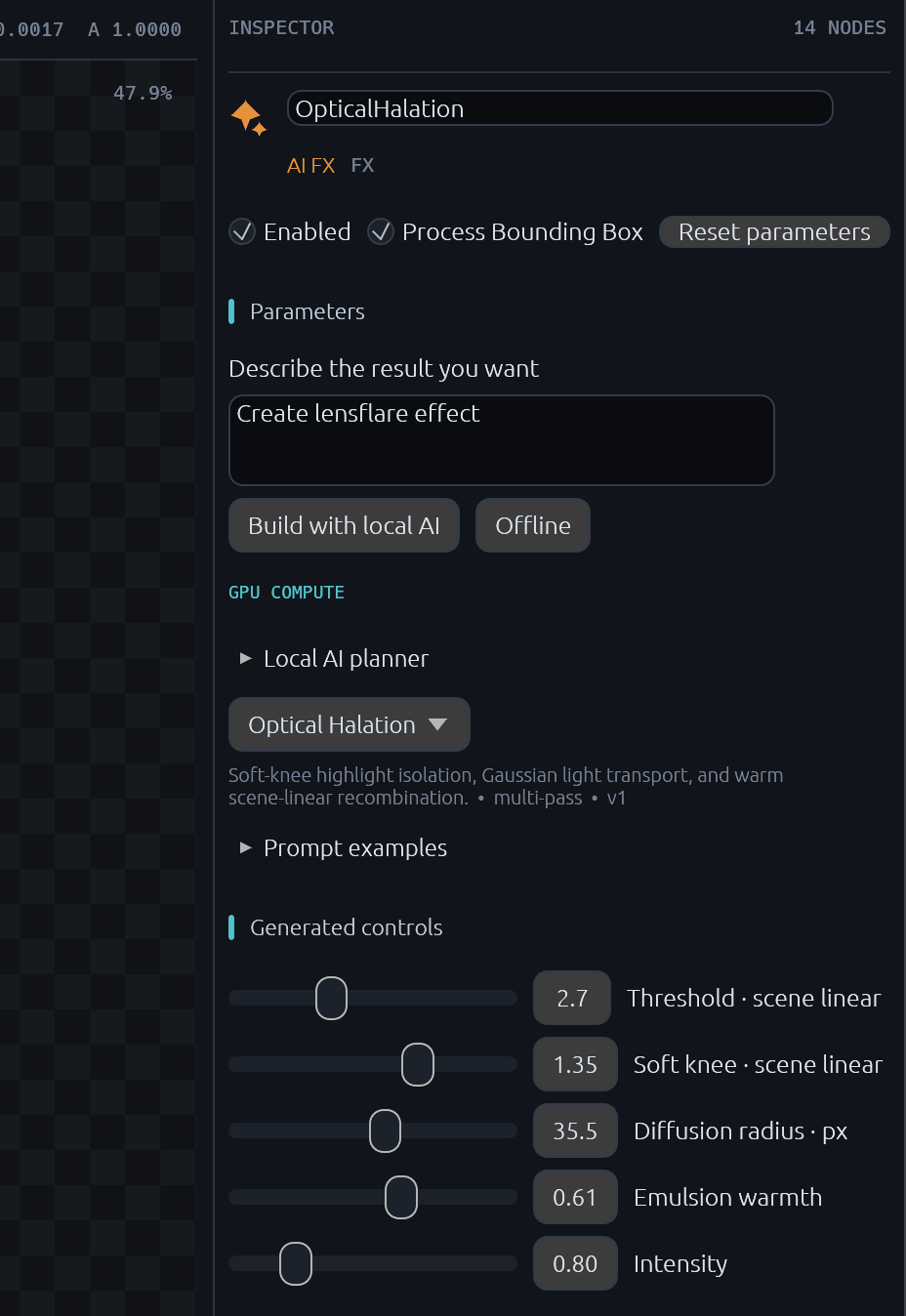 AI FX Node Inspector Screenshot